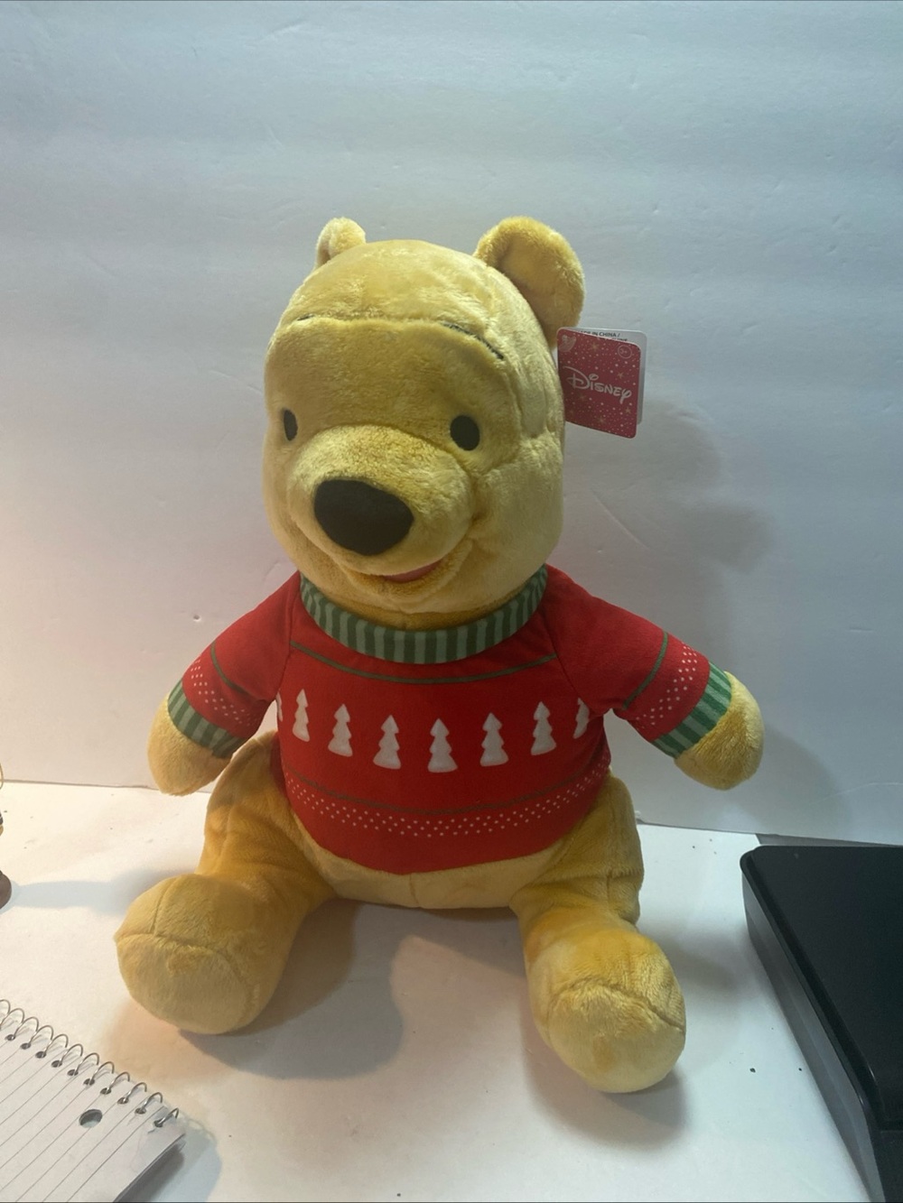 Disney Winnie the Pooh Plush in Yellow with Red and Green Holiday Sweater